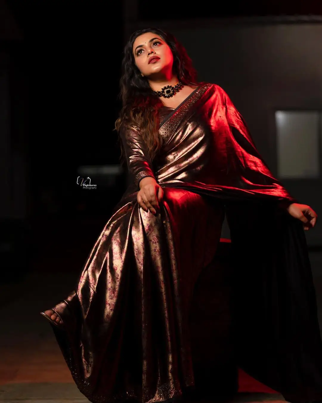 Malayalam Girl Shamna Kasim In Beautiful Jewellery Maroon Saree